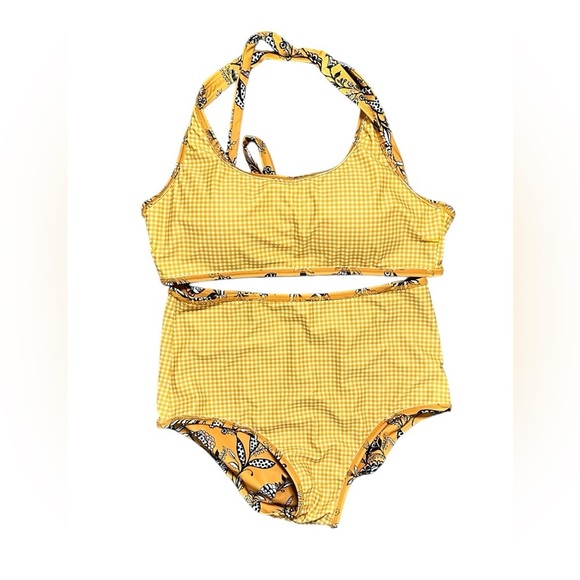 Kulani Kinis Floral Yellow Reversible Printed Bikini M/L - Picture 4 of 7